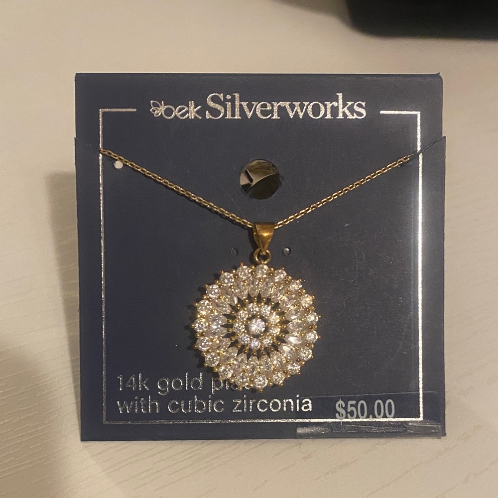 14k Gold Plated Pendant Necklace with Cubic Zirconia